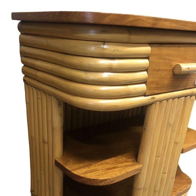 Restored Frankl Inspired Stacked Rattan Streamline Side Table w/ Floating Shelf