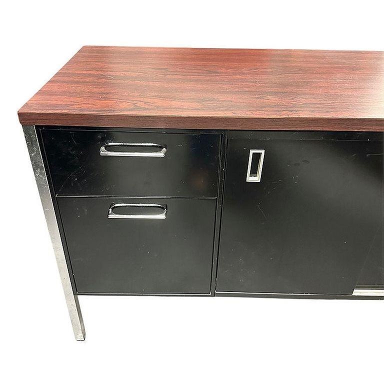 Modern Black & Chrome Metal Tanker Credenza by Steelcase