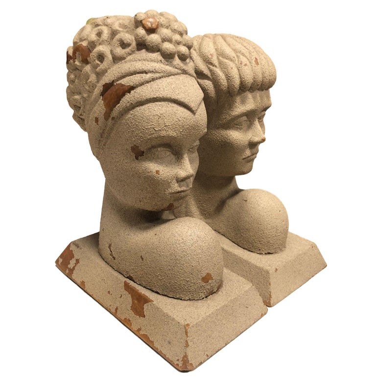Mid-Century Modern Hawaiian Male and Female Bookends, Pair