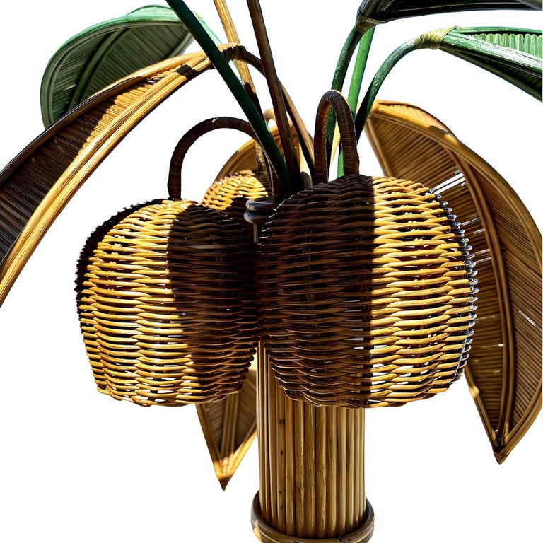 RARE Mid-century Sculptural Rattan Palm Tree floor Lamp, Mario Torres Lopez