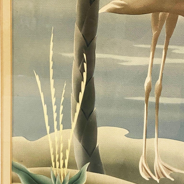 1940s Tropical Drinking Flamingo Scenic Print, Framed by Billy Seay for Turner