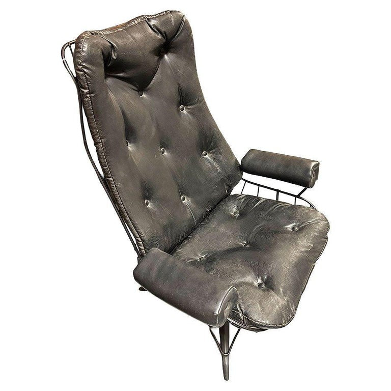 MCM Model 90 "Riviera" Swivel Springer Iron Lounge Chair w/ Ottoman by Homecrest