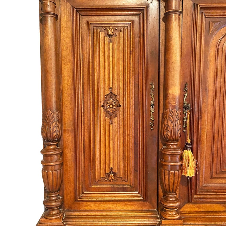 19th Century French Henry II Renaissance Carved Walnut Buffet Sideboard Cabinet