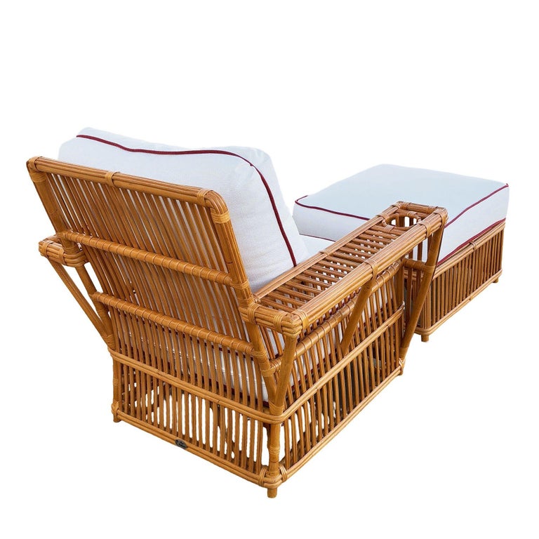 Art Deco Presidents Stick Reed Rattan Nantucket Lounge Armchair & Ottoman Set