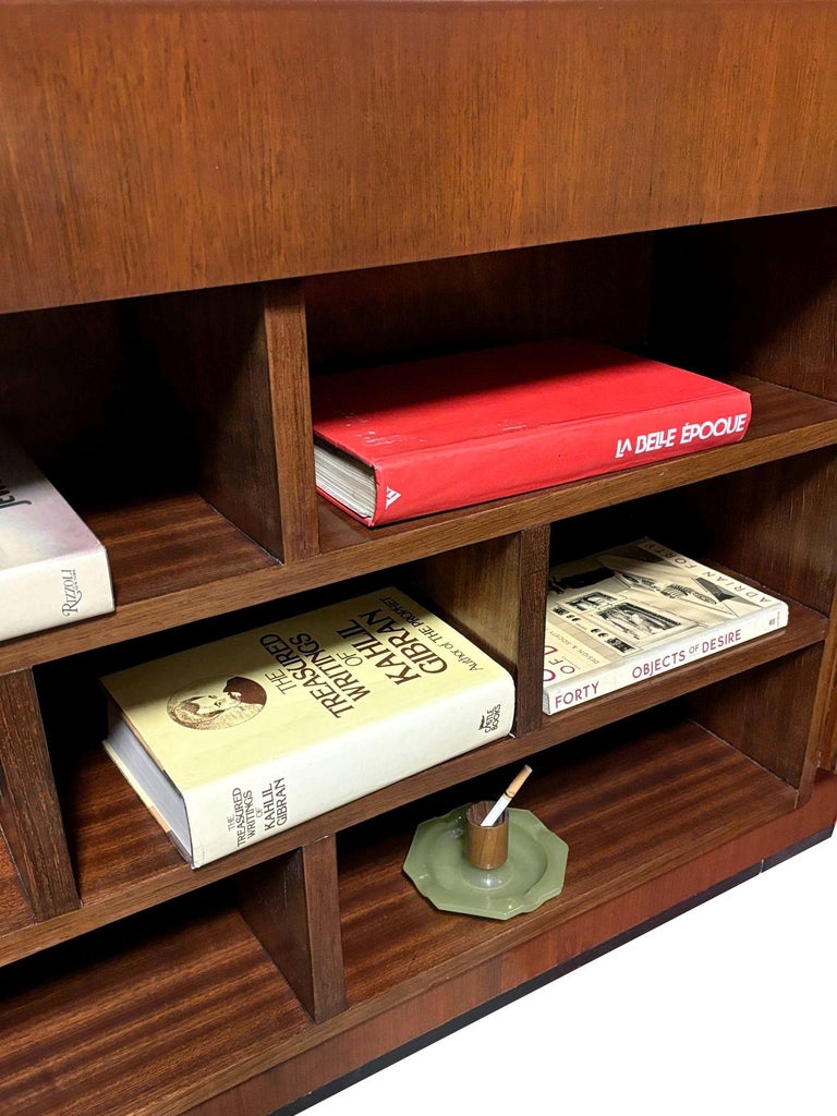 1930s Restored French Art Deco Mahogany and Chrome Executive Desk w/ Bookshelves