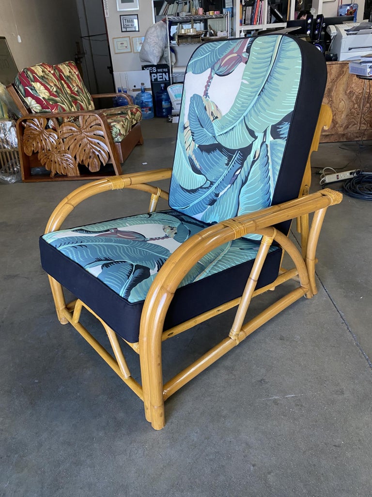 Restored Two-Strand "40s Transition" Adjustable Rattan Lounge Chair