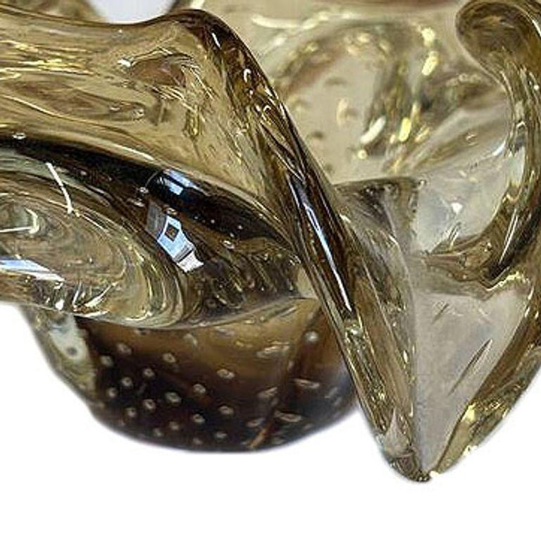 Mid-century Bullicante Amber Gold-Tone Ruffle Murano Art Glass Ashtray