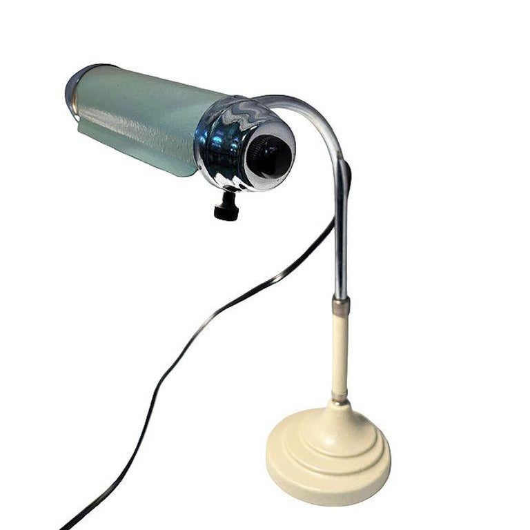 Streamline Modern Chrome & Enameled Bankers Desk Lamp by Radionic