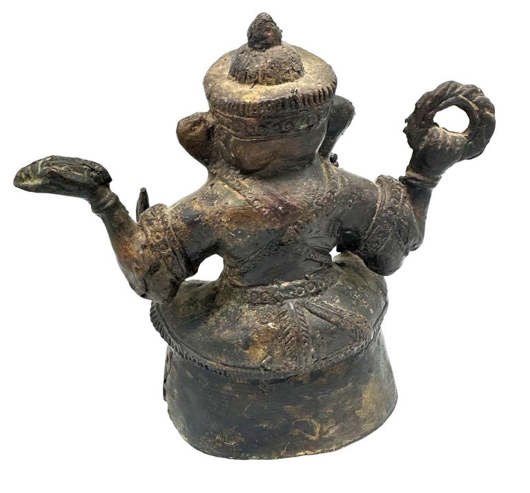 Antique Bronze Ganesha Seated Meditation Four Hands Hindu Ganapati Sculpture