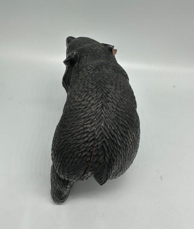 Ainun Black Bear Hand Carved Wood Sculpture with Glass Eyes