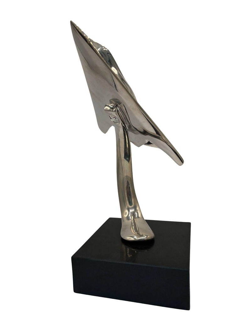 1980s Modernist Lockheed F-117 Nighthawk Chrome Sculpture w/ Black Granite Base