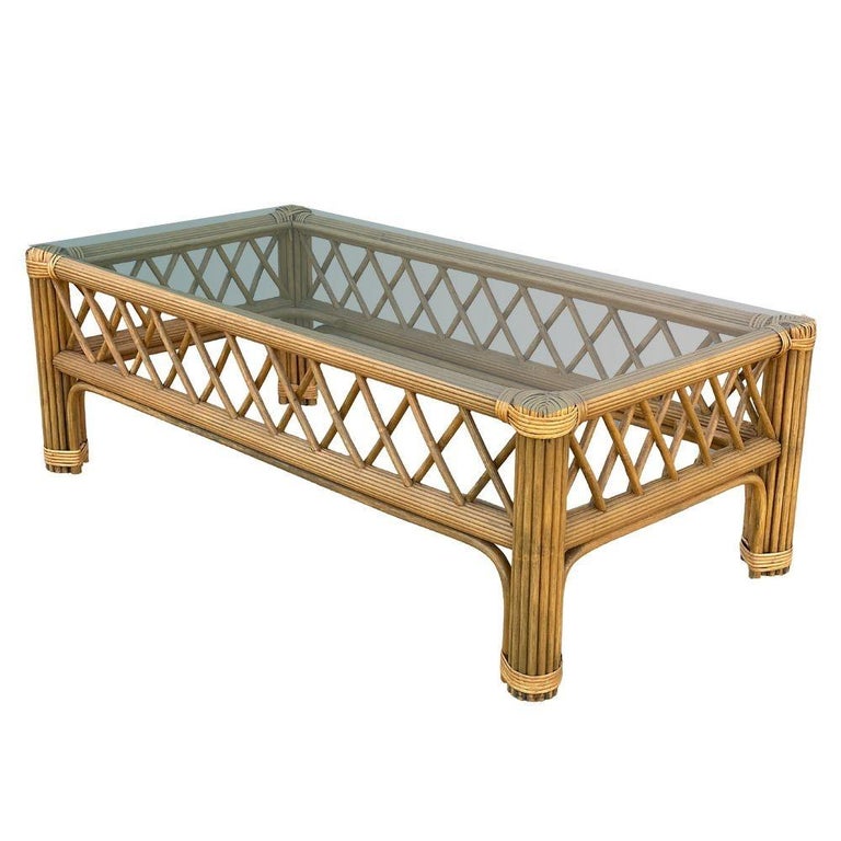 Art Deco "President" Stick Reed Rattan Coffee & Side Table set