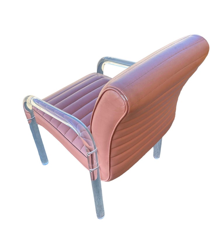 Lucite and Leather Lounge Chairs by Leon Frost, Signed