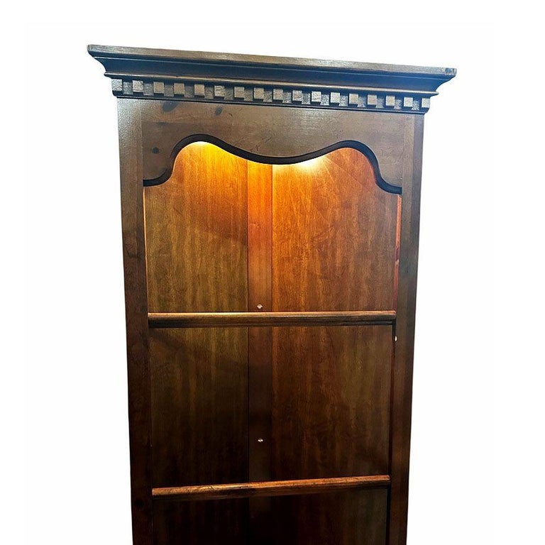 Colonial Style 4 Tier Oak Cupboard Corner Display Cabinet w/ Light