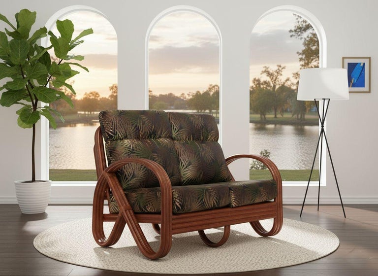Modernist 3-Strand 3/4 Pretzel "Kauai" Rattan Settee Sofa