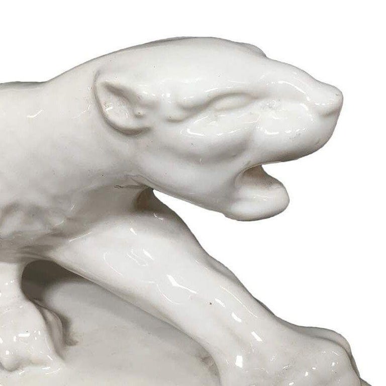 White Ceramic "Sportsman Panther" TV Lamp signed Kron, 1955