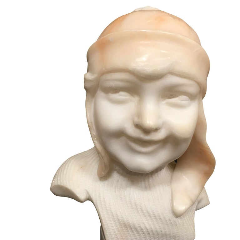 Hand Carved Boy and Girl Alabaster Bust Set