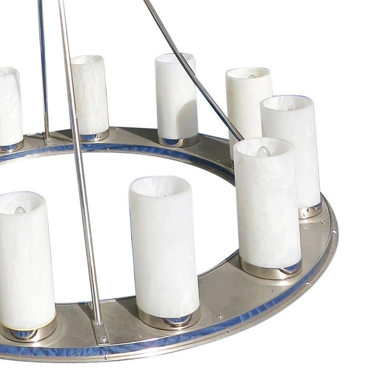 Large Modernist Twelve-Light Nickel Finished Chandelier