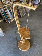 Restored Googie Asymmetric Pole Floor Lamp w/ Side Table & Fiberglass Shade