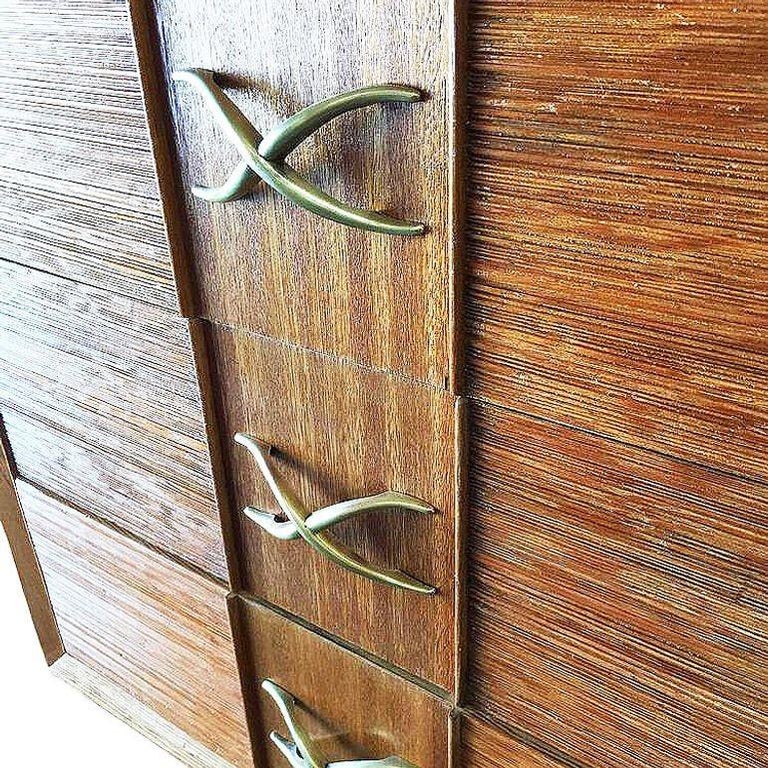 Restored Mid-century Paul Frankl Combed Wood Chest of Drawers for Brown Saltman