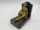 French Nude Flapper Girl Spelter Metal & Marble Bookend Pair, 1920