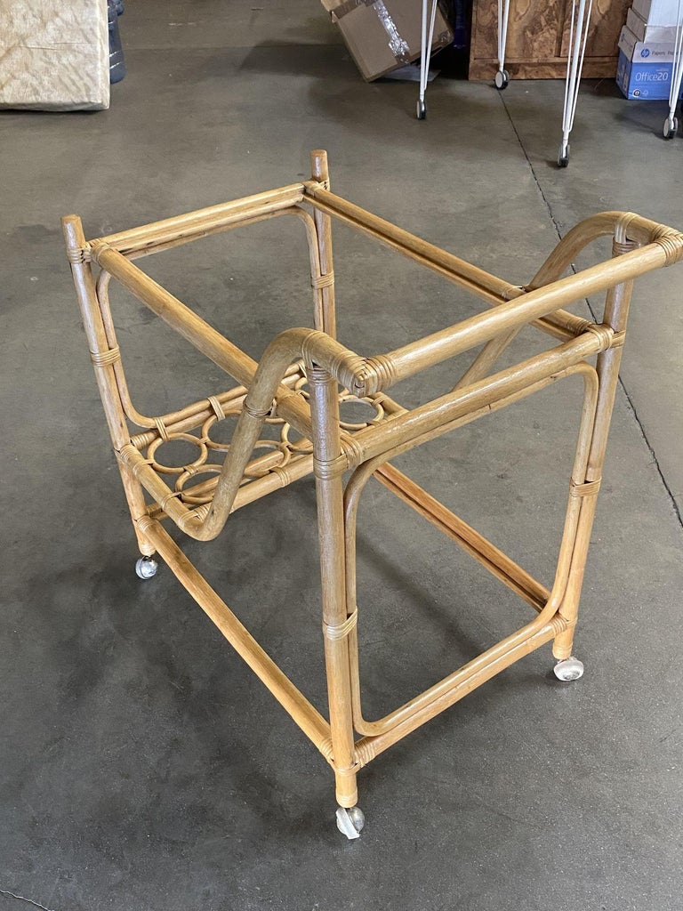 Restored Mid Century Rattan Bar Cart w/ Bottle Holder by Angraves, circa 1970