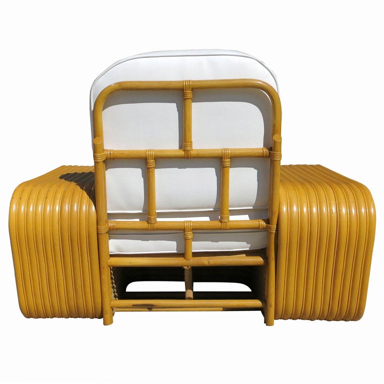Restored 10 Strand Square Pretzel Rattan Lounge Chair Paul Frankl Style
