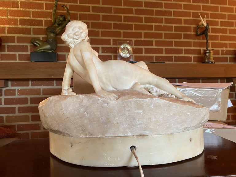 Hand Carved Nude Light Alabaster Glamour Sculpture, Circa 1920