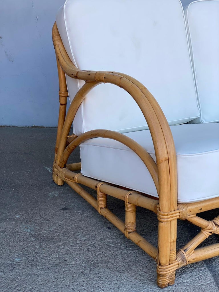 Rare Restored "1940s Transition" Rattan Sofa and Lounge Chair Living Room Set