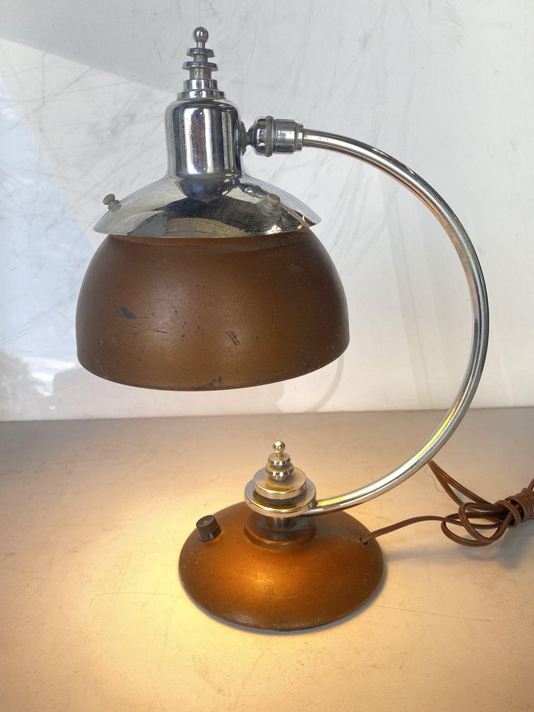 1930's Machine Age Chrome and Copper Desk Lamp