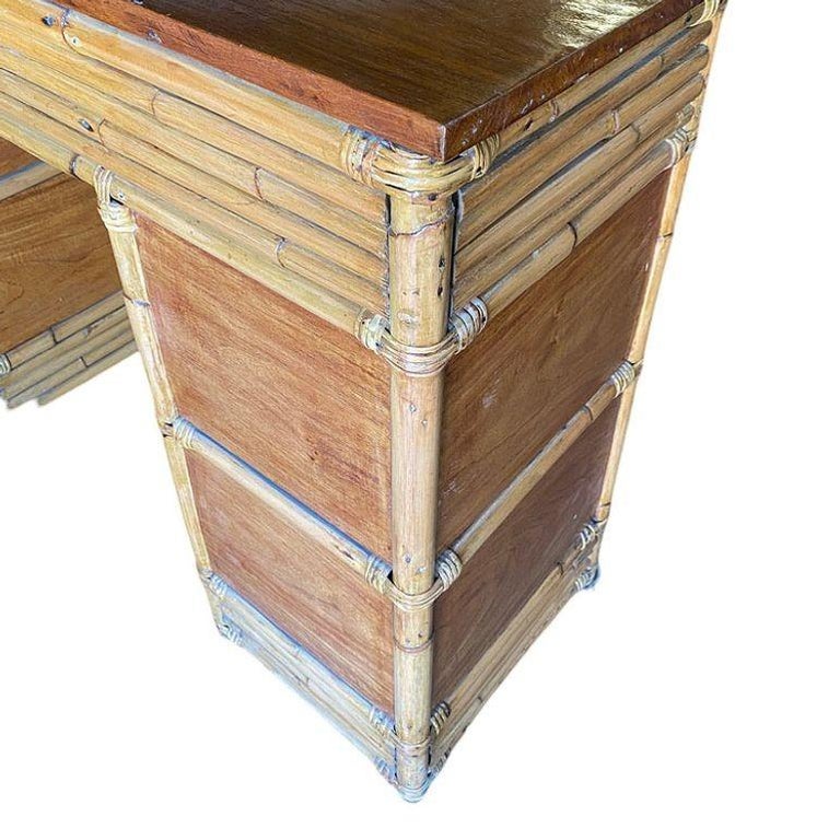 Rare Restored Bespoke Modernist Stacked Rattan & Mahogany Secretary Desk