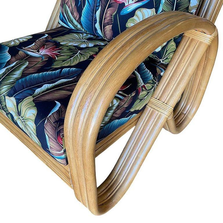 Restored 3/4 3-Strand Round Pretzel Rattan Lounge Chair w/ Ottoman, 2 Available