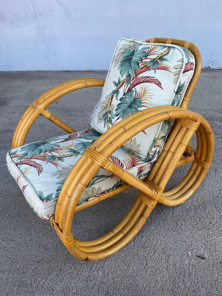 Rare 3-Strand Child Size Round Full Pretzel Rattan Sofa & Lounge Chair Set