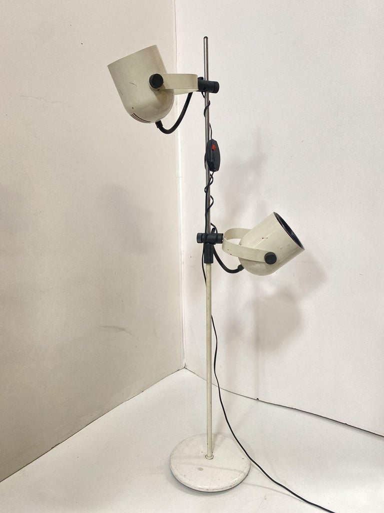 Italian Modern White Enameled Double Spot Floor Lamp, 1970