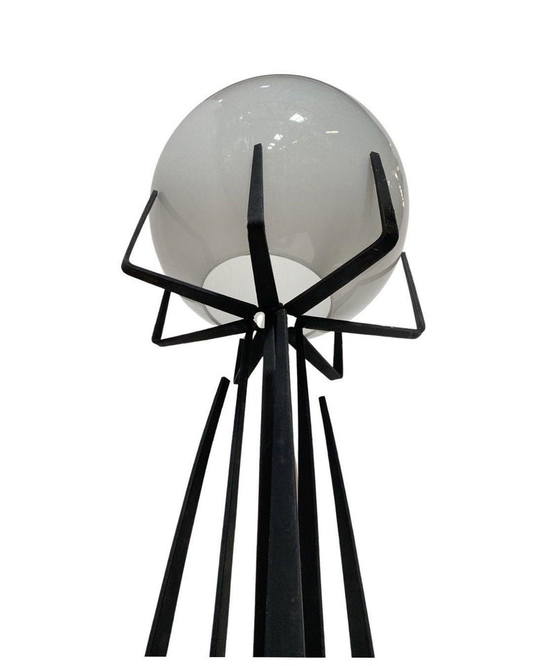 Brutalist Wrought Iron Sculptural Floor Lamp with Glass Shade by Jean Maylon