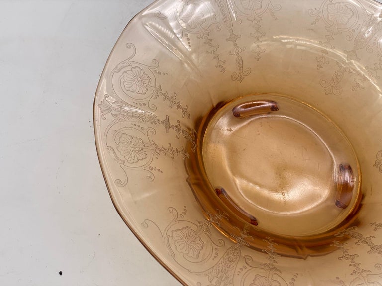 Vintage Bohemian Peach Intaglio Glass Fruit Bowl, Circa 1930
