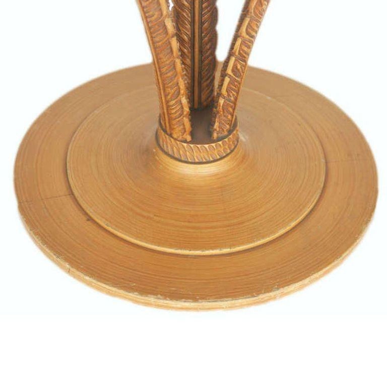 Art Deco Sculpted Wood Plume Round Pedestal Side Table by Grosfeld House, Pair