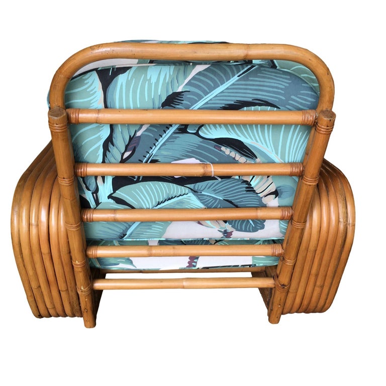 Restored Rattan Six-Strand Square Pretzel Lounge Chair Paul Frankl Style