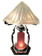 Frankart Era Art Deco Style Chrome Figural Lamp w/ Vivian Glass Shade