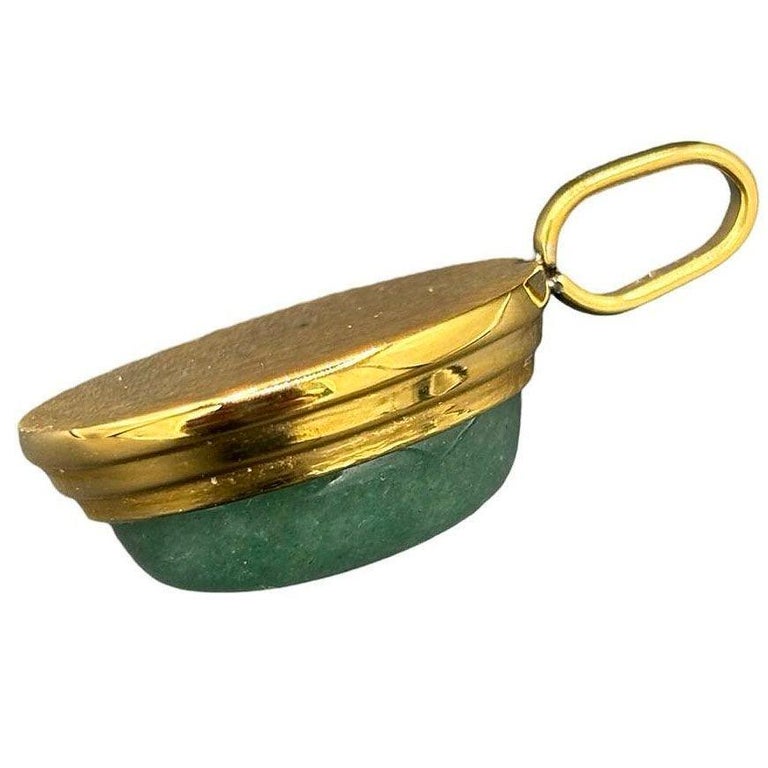 Large 14k Gold Stepped Natural Aventurine Oval Pendent