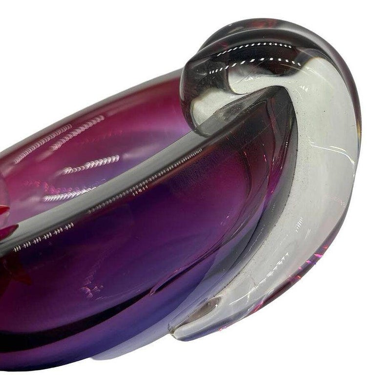 Hand Blown Amethyst Tone Murano Weighted Cased Art Glass Ashtray by Seguso