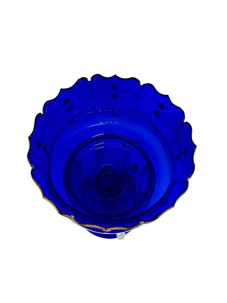 Victorian Cobalt Glass Hand-Cut and Gilded Luster Vase