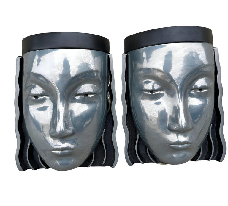 Art Deco Style Female Face Mask Wall Sconce