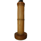 Restored Round Split Rattan Table Lamp W/ Carved Wood Base & Wrappings