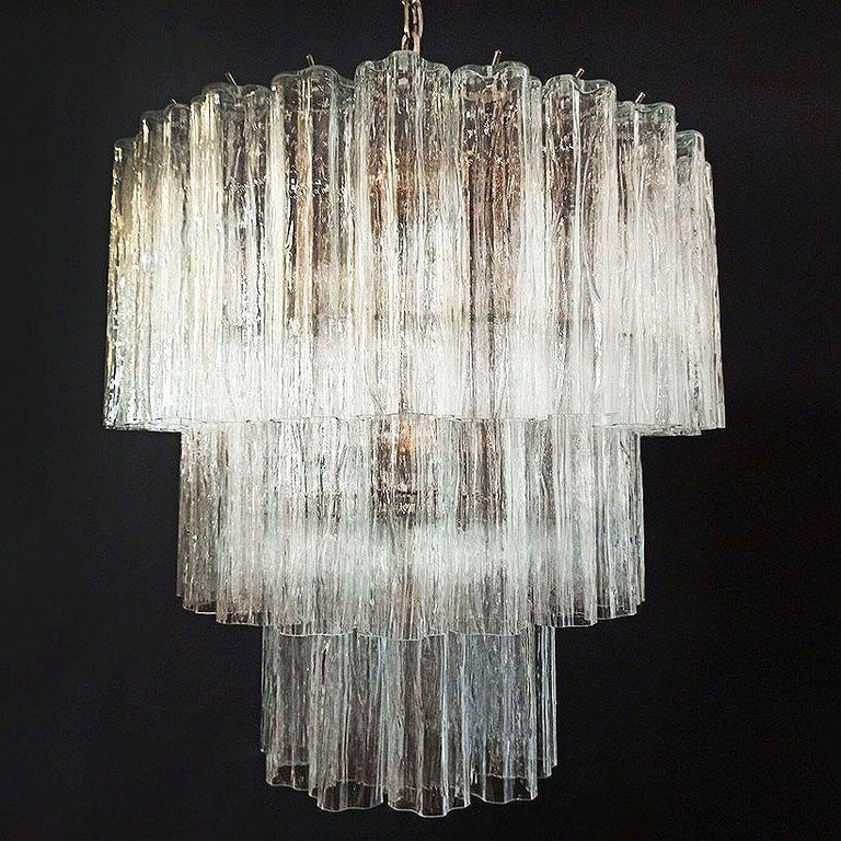 Mid-century Murano Glass Tronchi Pendant Chandelier by Venini
