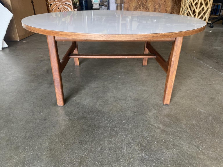 Large Danish Mid-Century Round Coffee Table with White Laminate Top
