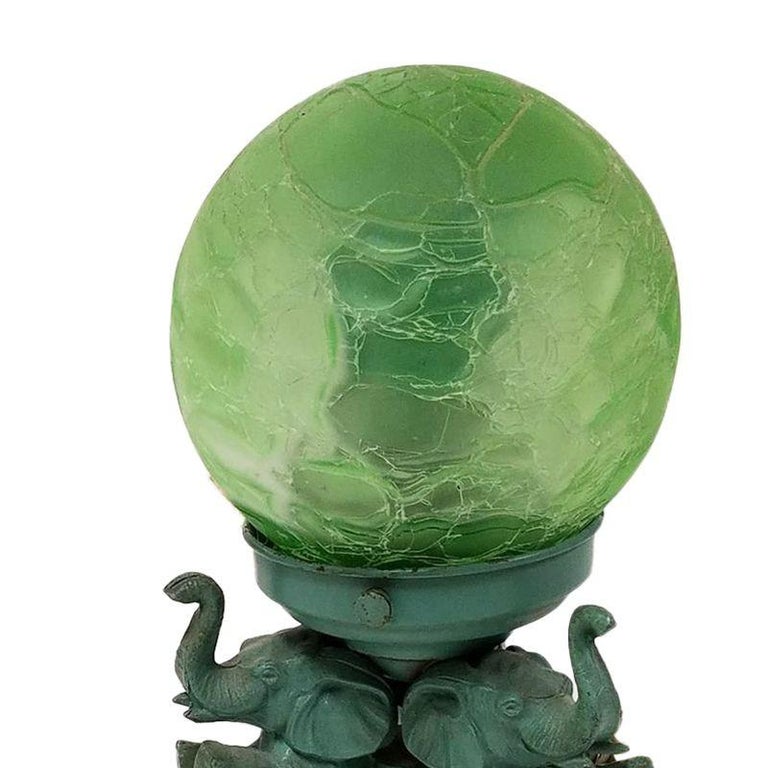 Art Deco Spelter Metal Elephant Lamp with Crackle Shade by A.P.T. NY