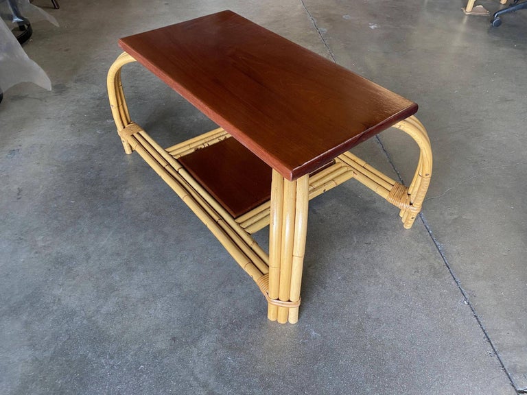 Restored Rattan & Mahogany "Grasshopper" Cocktail Table