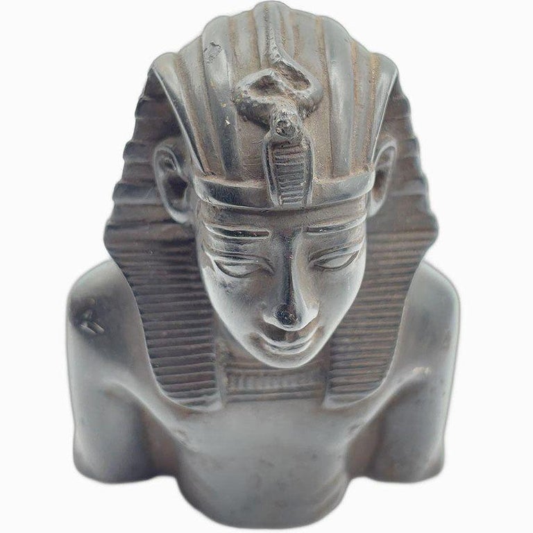 Hand Carved Ebony Wood King Tut Tutankhamen Pharaoh Bust Book Ends Signed 1974