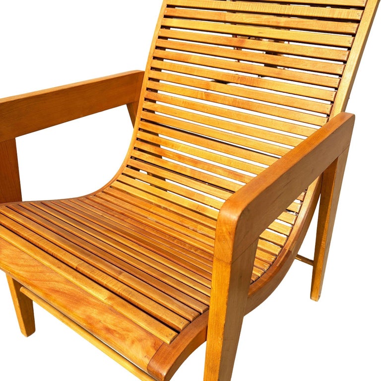 Bespooke Scandinavian Modern Blonde Slat Wood "Staple" Arm Lounge chair